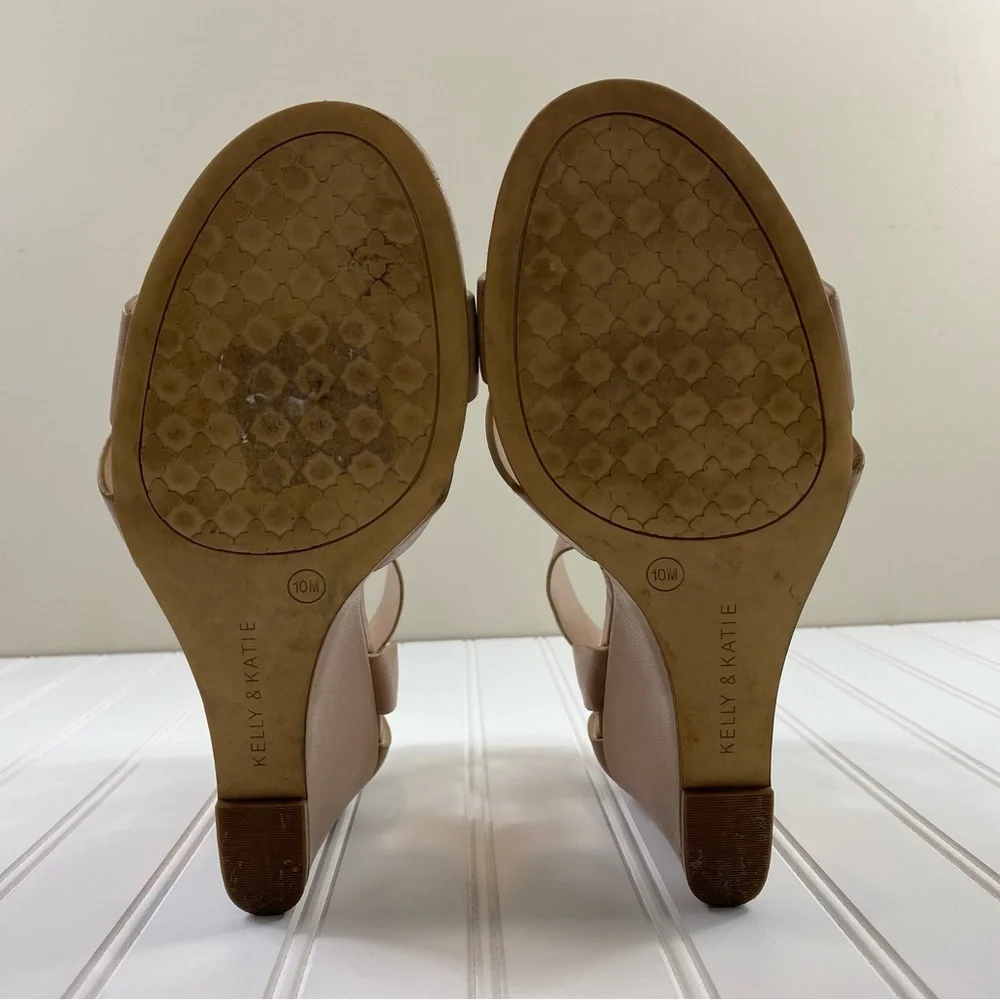 Kelly & Katie Women’s Brown Tan Buckle Ankle Wedge Heels Shoes‎ Sz 10M